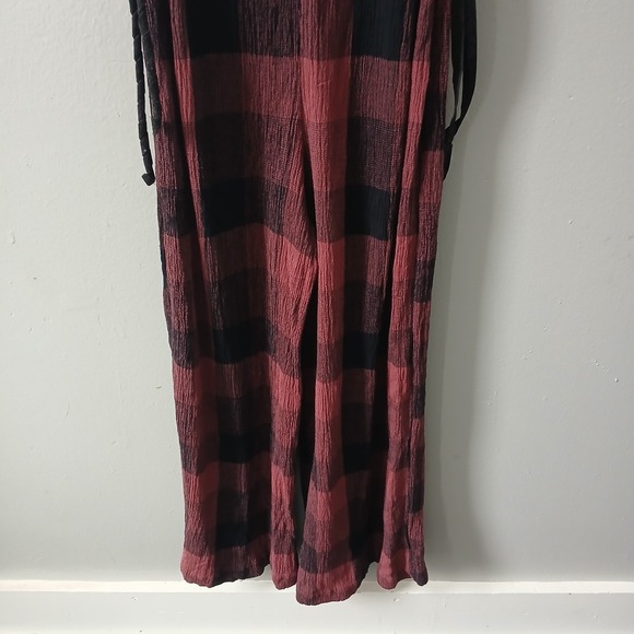 Anthropologie Ett Twa Size 10 Wide Leg Jumpsuit Buffalo Plaid Checkered Bow - Picture 10 of 14